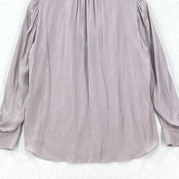 MARGARET O'LEARY Poet Blouse Womens XS Light Gray Silky Flowy Long Sleeve - Picture 7 of 11